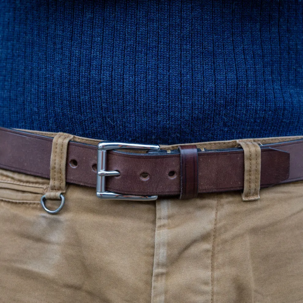 Ledergürtel 40er mit Edelstahlschnalle Braun