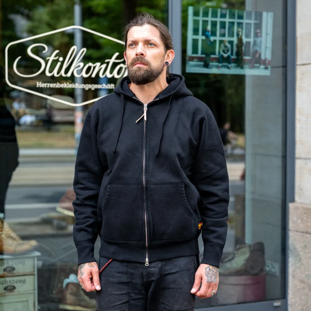 14oz Ultra Heavyweight Loopwheel Cotton Zip Up Hoodie Black